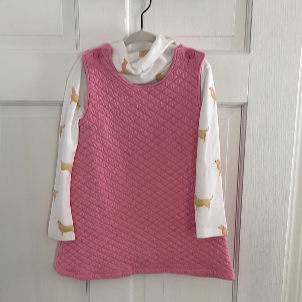 Pink Quilted Kids Dress with Animal Print Sleeves